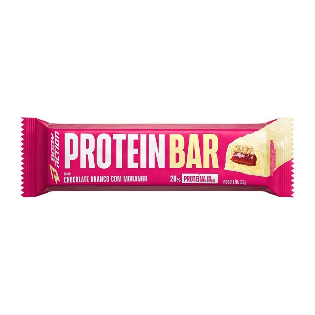 Protein Bar - 1 Unidade de 55g Chocolate Branco Com Morango - Bodyaction em Oferta na Shopee