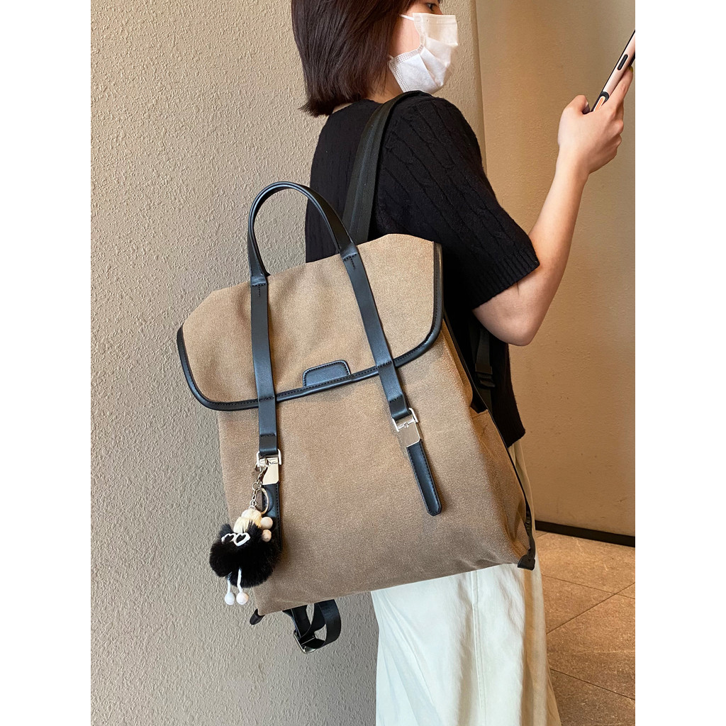 Design nicho mochila meninas trabalho Commuter textura simples estilo britânico moda bloqueio mochila de lona