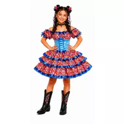 Vestido Infantil e Juvenil de Festa Junina Luxo Super Rodado Com Corselet e Babados Caipira 2 a 16 anos