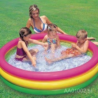 Piscina inflável arco-íris de três anéis, piscina infantil, piscina de bolinhas, pequena piscina inflável para uso domés