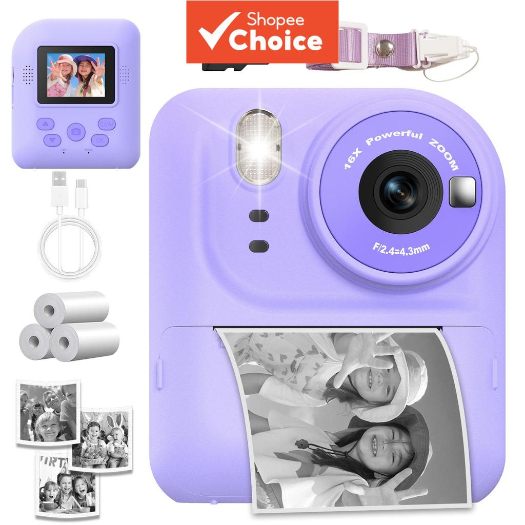 Câmera Instantânea Infantil, Salve Memórias da Infância, Presente para Crianças de 3 a 10 Anos, Lente HD, Imprima Fotos