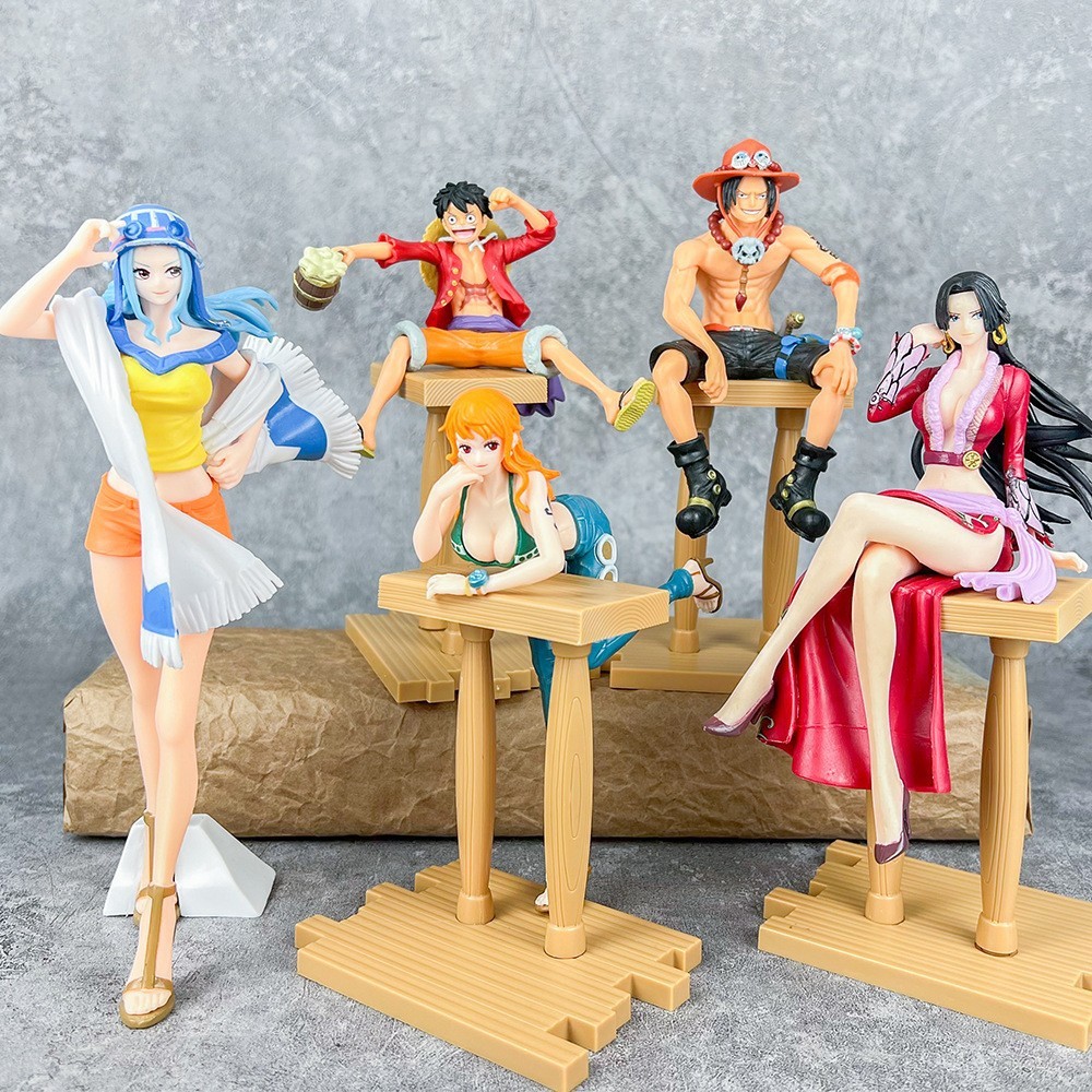 20CM Boneco One Piece Luffy Bar Ace Nami Boa Hancock Vivi Decoração Para Gabinete PC Coleção