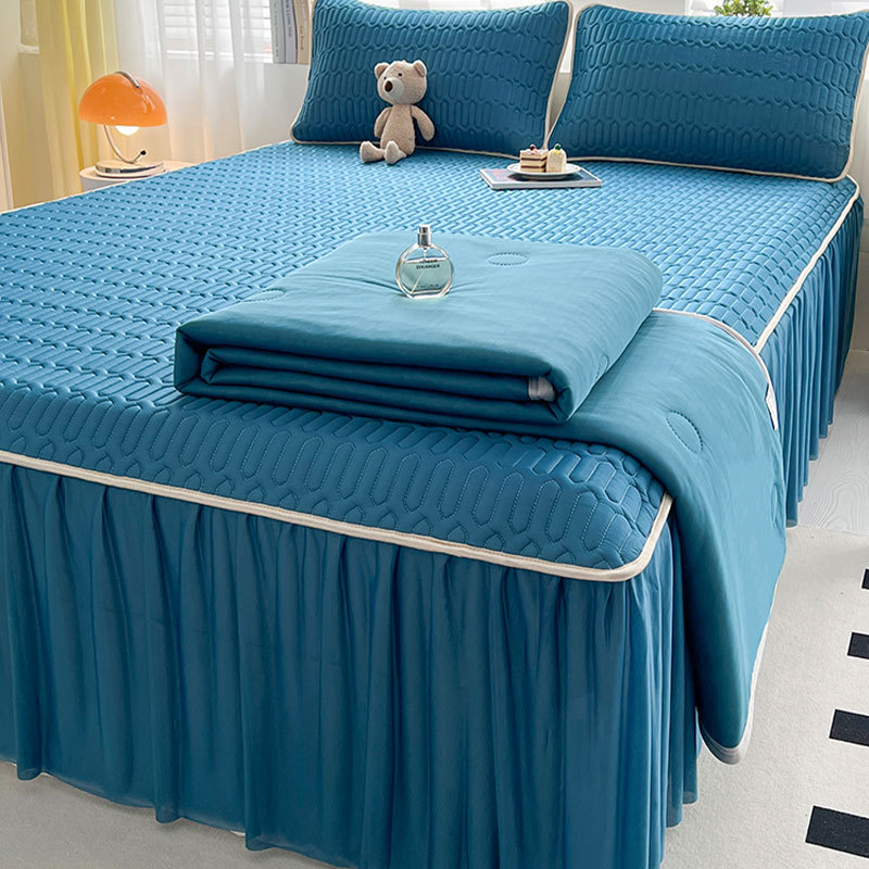 2025 Novo estilo saia de cama látex tapete legal verão colcha legal conjunto de quatro peças verão cor sólida colcha de 