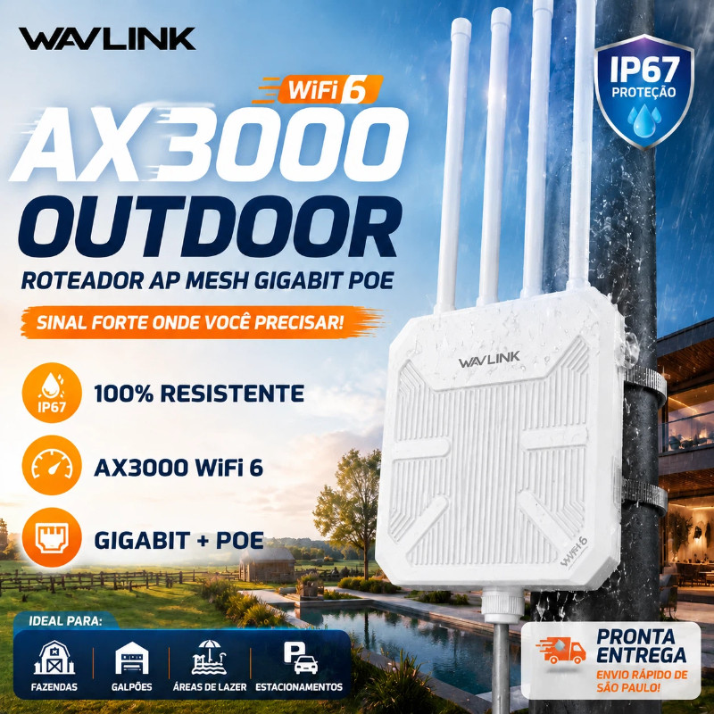 Roteador Outdoor Wifi 6 Ax3000 Wavlink Gigabit Repetidor Ap Mesh Poe Ip67 Longo 