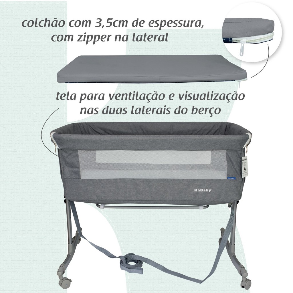 Berço Moisés Co-bed Cinza Com Mosquiteiro Cinza - KaBaby · foto 2