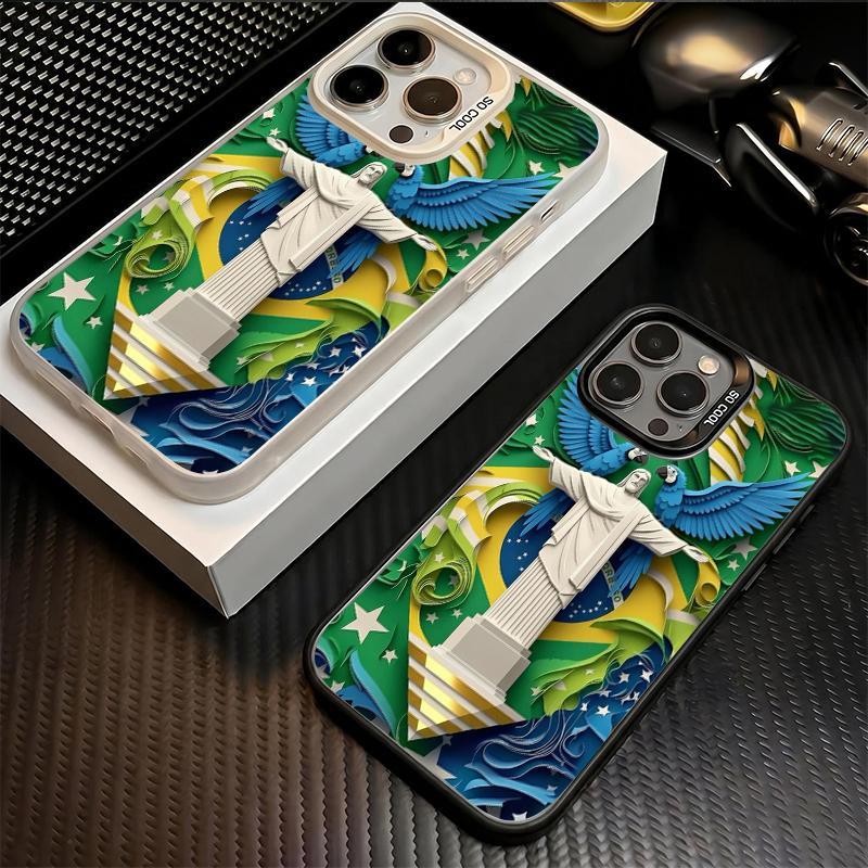 Metal fosco coloridoCapinha para iPhone 17 16 15 Pro Max Capa Cristo Redentor Brasil Metal Fosco Anti-Derrapante