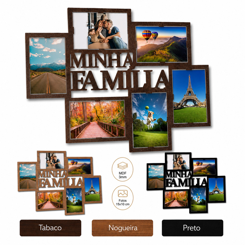 Quadro Decorativo Minha Família MDF 3mm Porta Fotos Parede 53x40cm