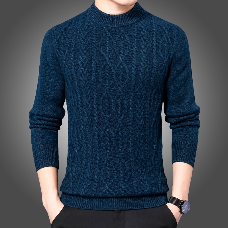 Camisola de caxemira masculina tridimensional Jacquard artesanal agulha grossa torção High-End camisola de lã pura em to