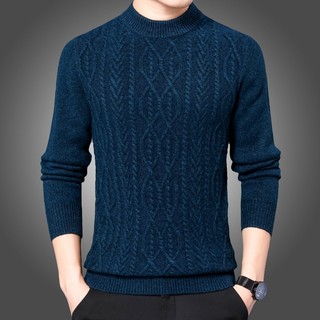 Camisola de caxemira masculina tridimensional Jacquard artesanal agulha grossa torção High-End camisola de lã pura em to