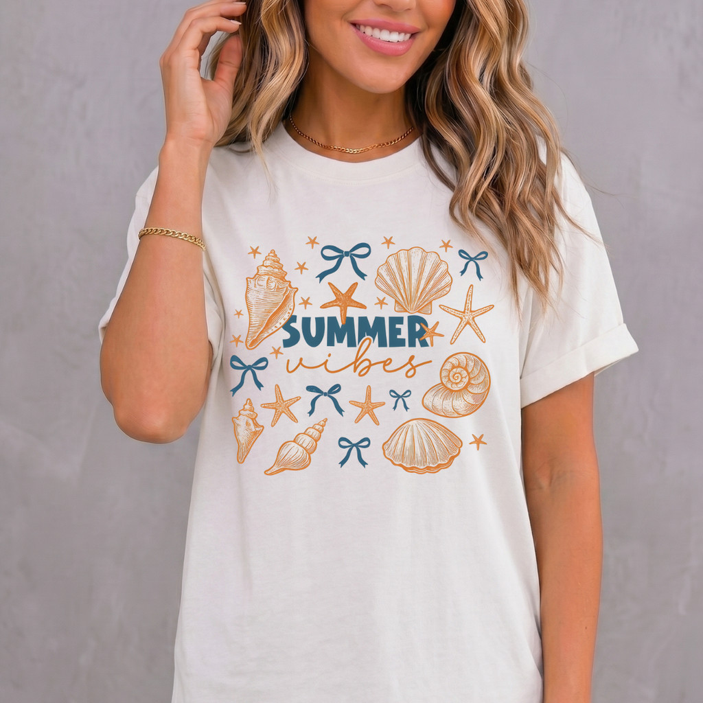 Camiseta Feminina Estampada Summer Vibes Praia Vintage Look Casual Confortável