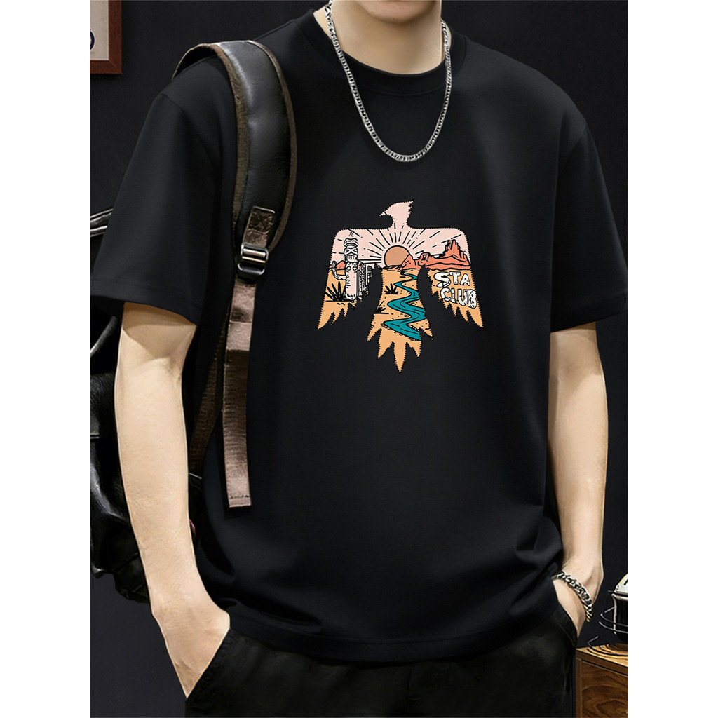 Heavy Street Wear 260g Algodão Puro Camiseta de Manga Curta Homens Verão Ruffian Bonito All-Match Indiano Thunderbird Pr