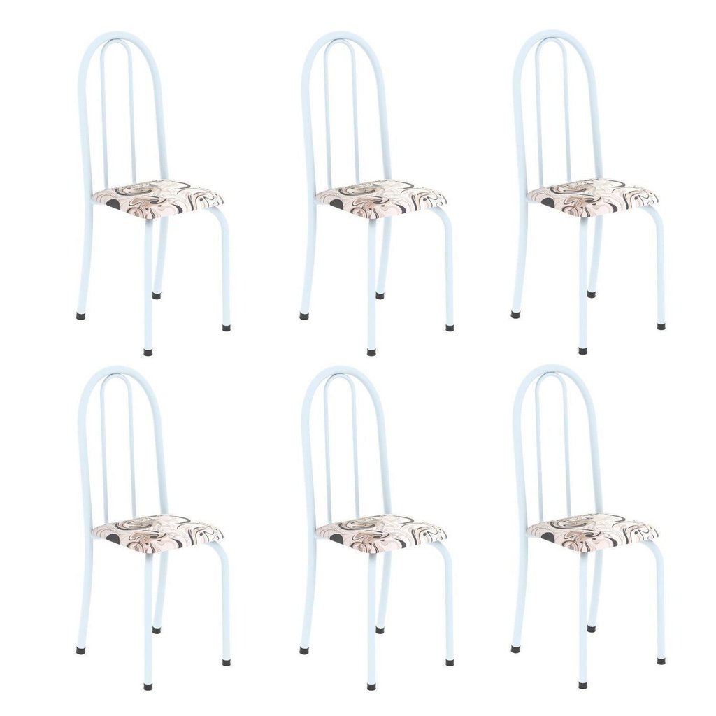 Kit 6 Cadeiras Tubular 96x36x41 cm Iris B Branco/Arabesco