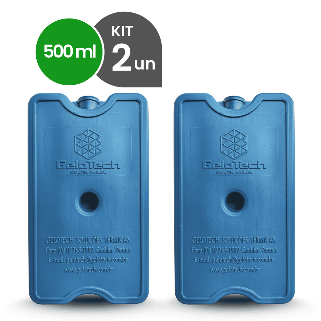 Kit 2 Gelo Reutilizável 500ml Até 8h Gelado Não Molha | GeloTech Rígido Gel Artificial Atóxico