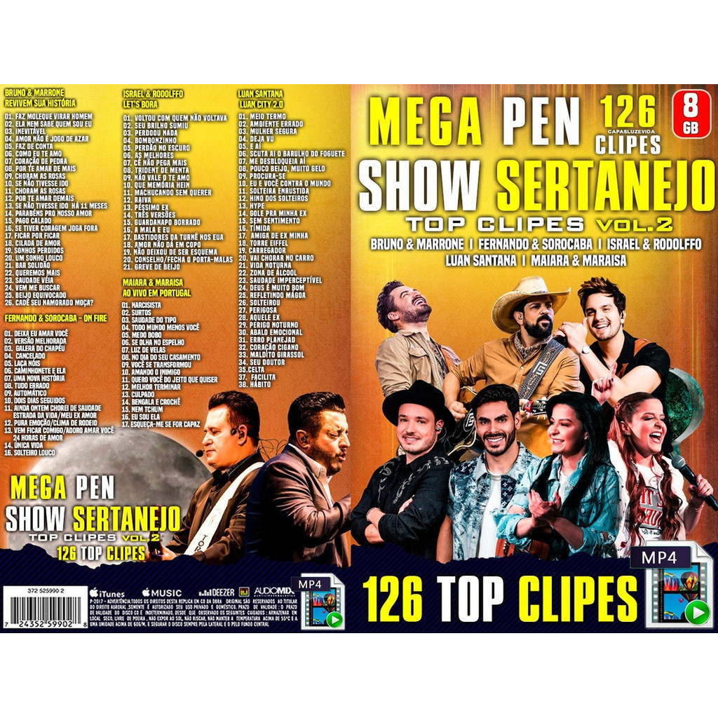 Mega Pen Drive Sertanejo Show De Clipes 8gb (top) + Brinde