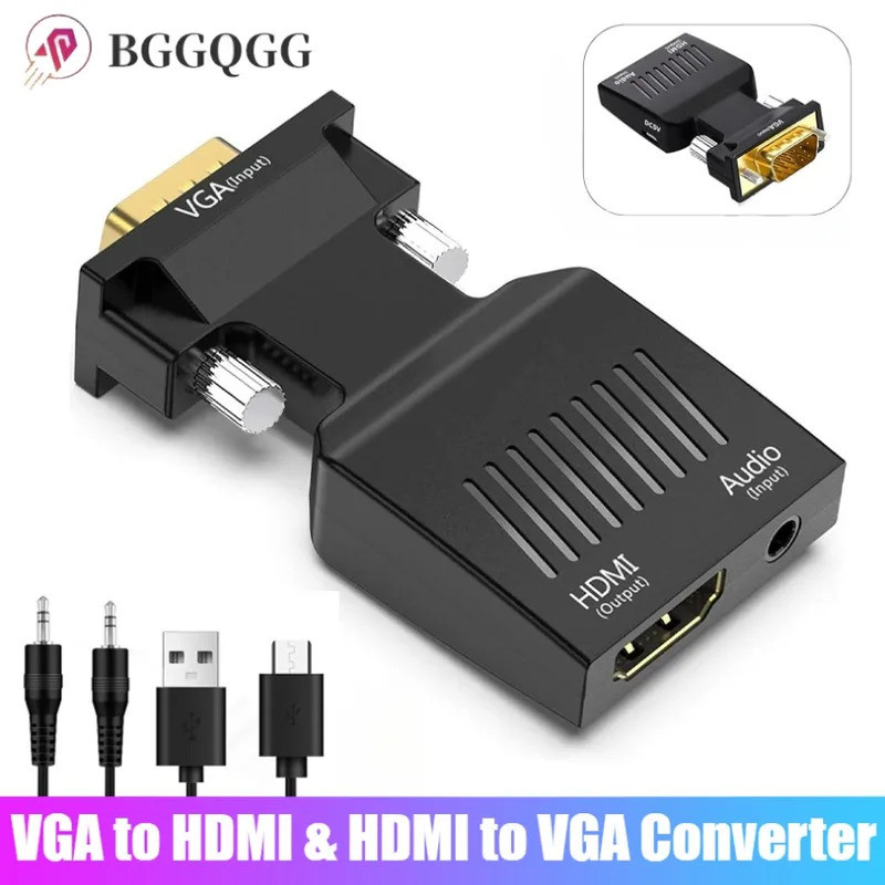 Adaptador Conversor VGA para HDMI BGGQGG 1080P, Adaptador HDMI para VGA para PC, Laptop, HDTV, Projetor, Conversor de Ví