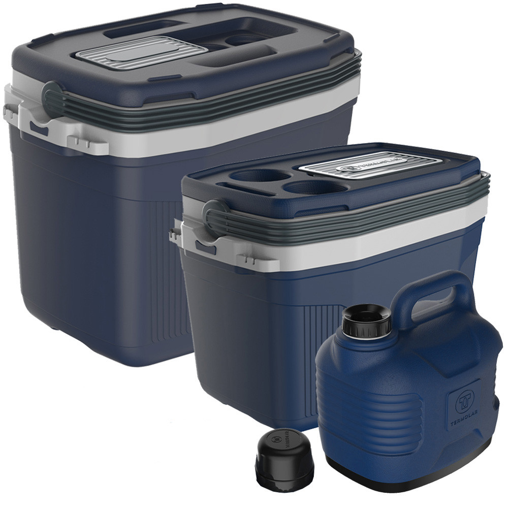 Kit Caixa Cooler Térmico 20 e 32 Litros com Garrafão 5 Litros Azul / Vermelho / Cinza Termolar