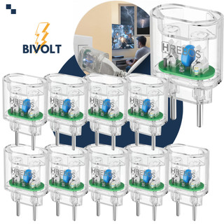 Kit 10 Protetor de Surto Dps Hrebos 2 Pinos 10A Bivolt Transparente Anti Raio Surtos Elétricos