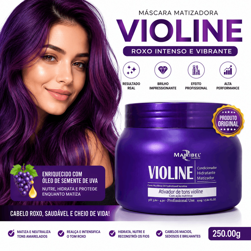 Matizador Roxo Violine Mairibel 250g com Queratina e Óleo de Uva Cor Intensa Hidratante