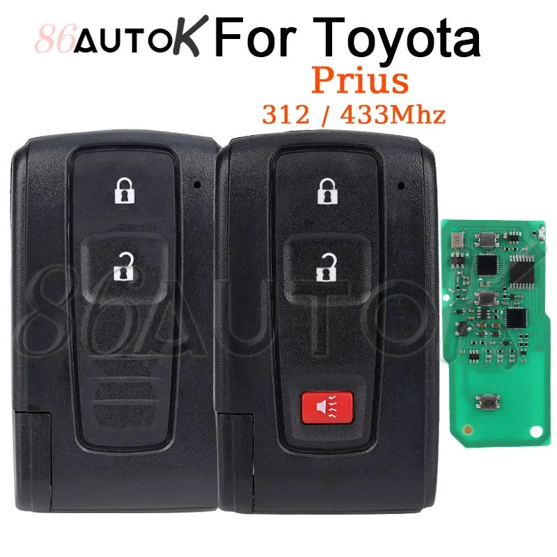 Chave de Controle Remoto para Carro Toyota Prius 2004 - 2009, Chave Keyless Go, Fob com Chip 4D 312/433MHz, Chave de Car