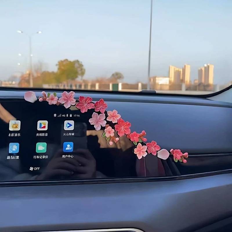 3D Peach Blossom Bumper Stickers Car Center Console Rear Car Logo Accessories Electric Car Ornaments ZDf6