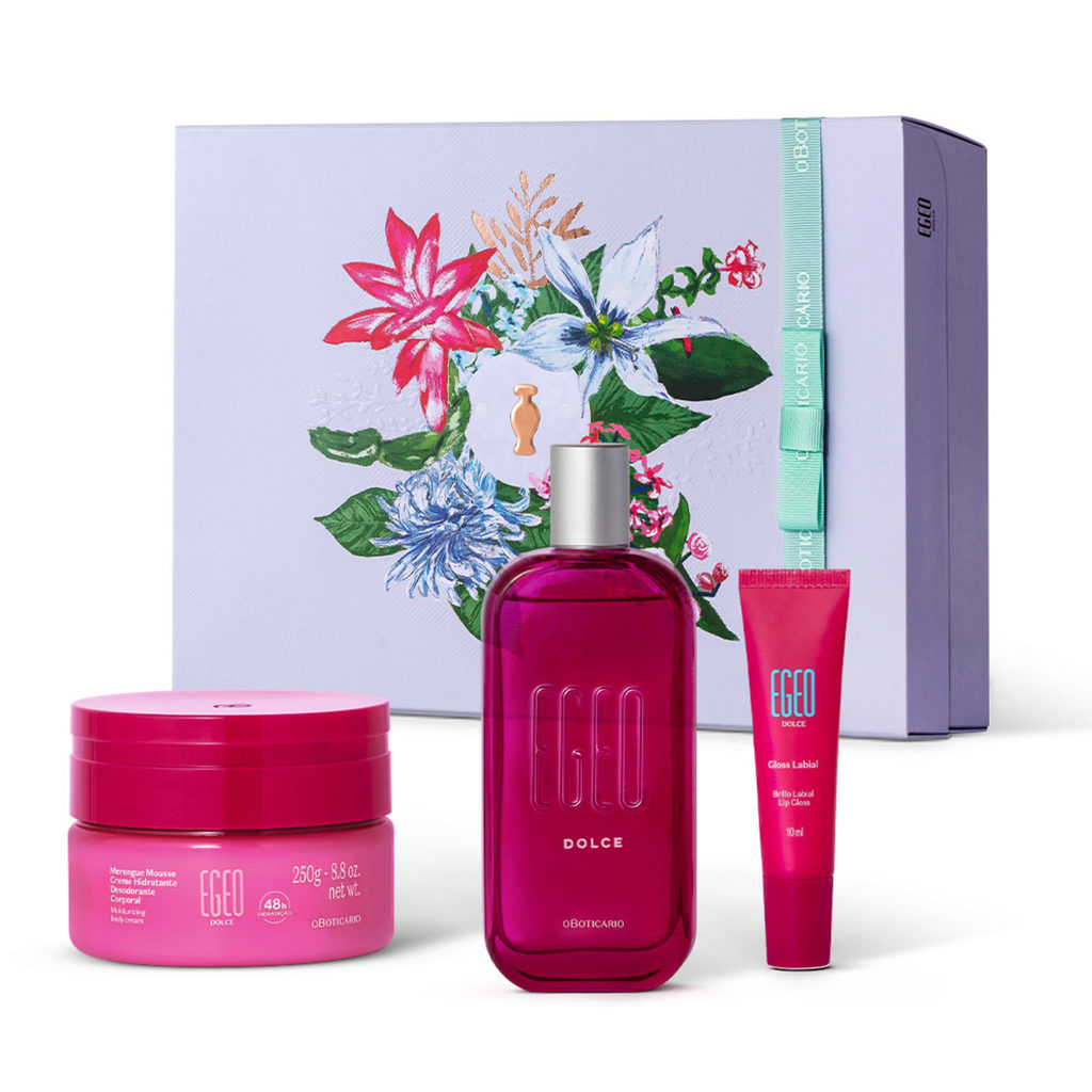 Kit Presente feminino Perfume Oboticário Egeo Dolce 90ml + Creme corporal + Balm labial (3 Itens)