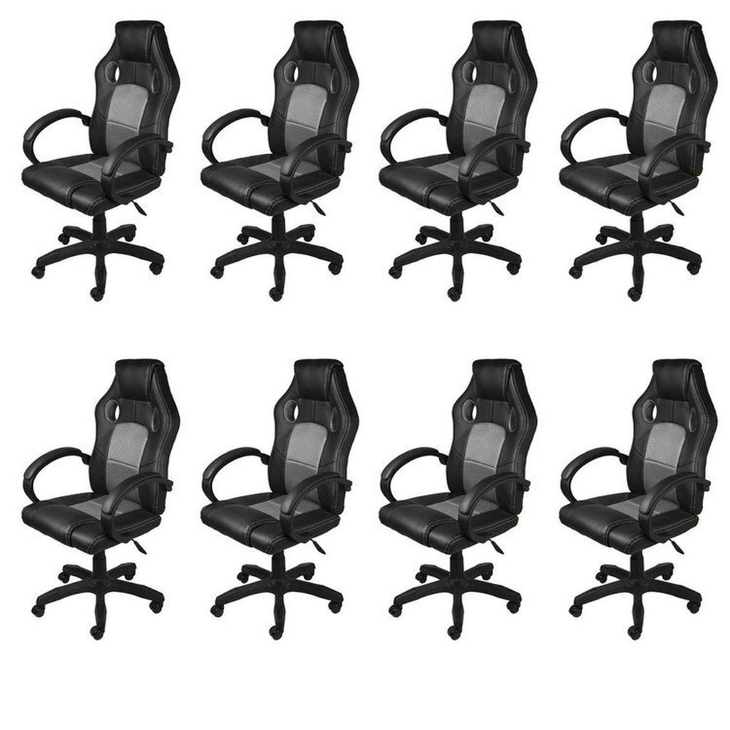 Kit 8 Cadeiras Gamer com Relax e Braço Estofado Raptor 3316 Preto Preto