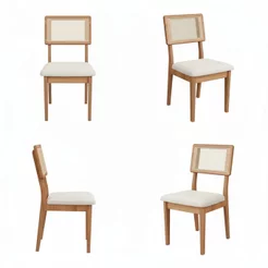 Kit 4 Cadeiras Estofadas Encosto Telado Estrutura 100% MDF Bolonha Marrom/Freijó/Cesare Claro Freijó/Cesare Claro