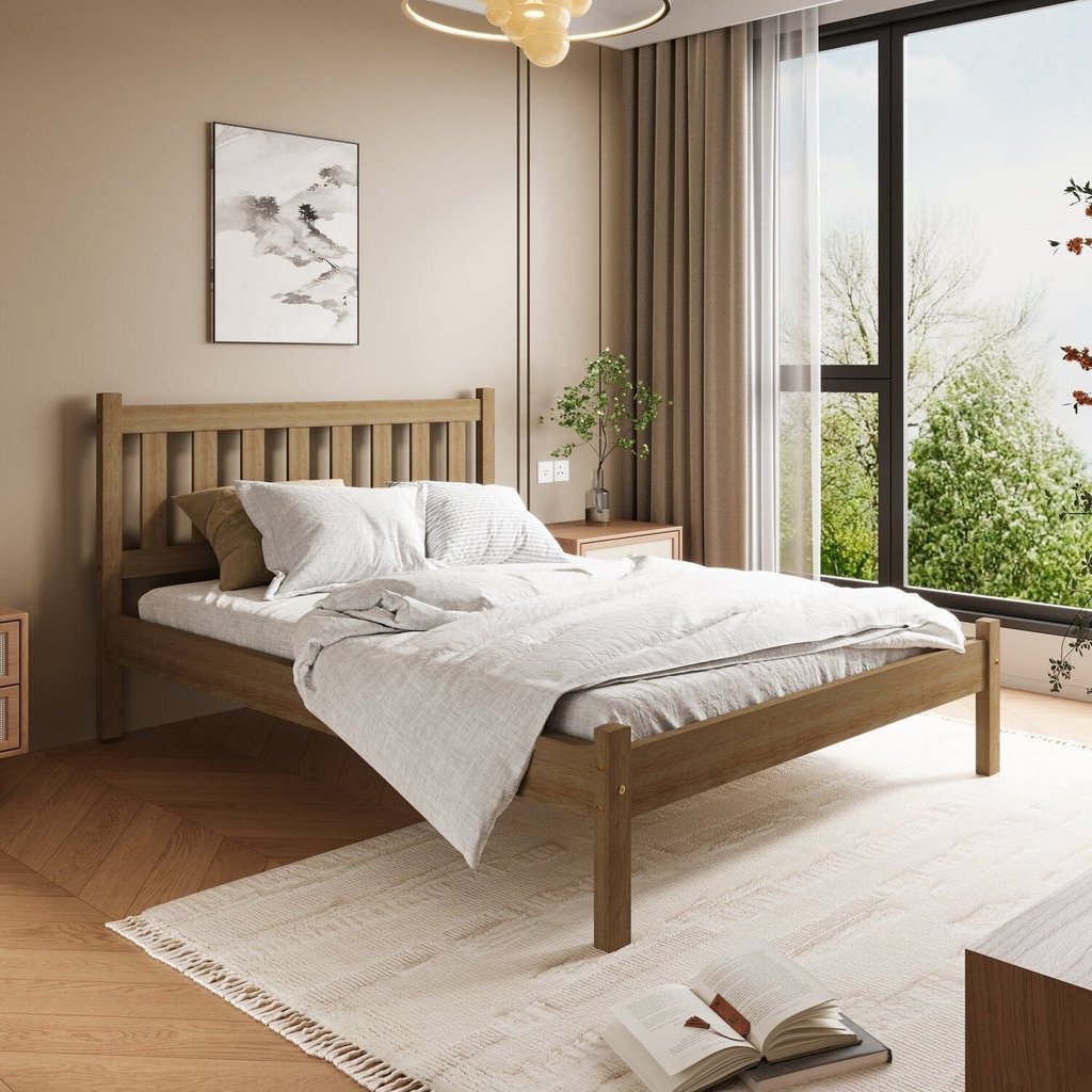 Cama Casal Rústica Madeira Maciça Jasmim Marrom/Envelhecida Envelhecida