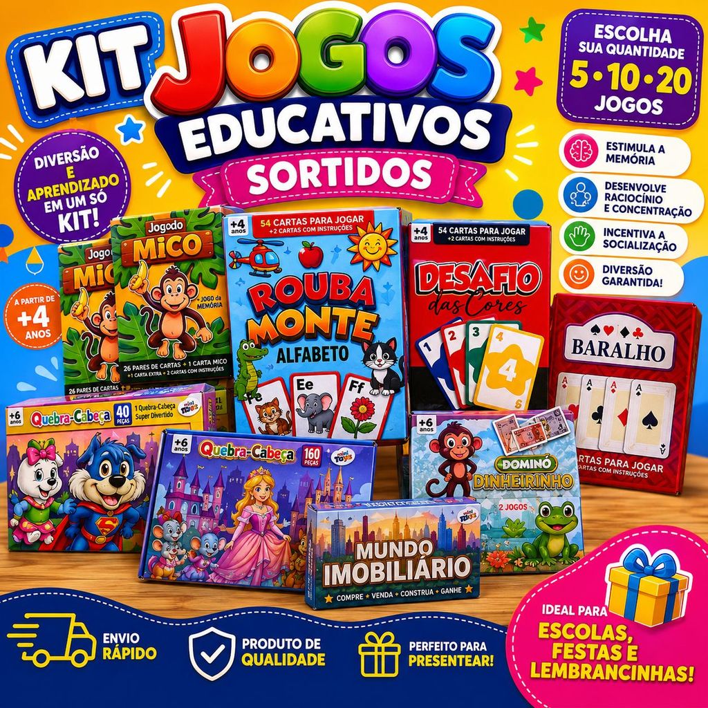 Kit Jogos Educativos Infantil Promoção Brinquedo Barato Menino Menina Divertido Desconto Dia a Dia