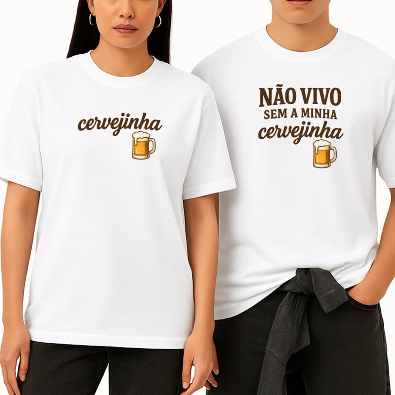 Kit 2 Camisetas Cervejinha Casal camisetas lisas de cores diversas Masculino e Feminina 100% Algodão Premium
