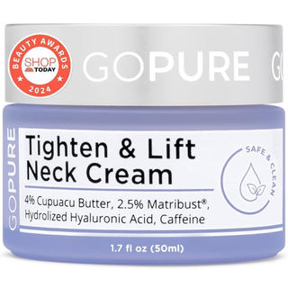 goPureCreme Hidratante para Pescoço e Peito para Firmeza Visível, Tonificação e Redução de Rugas e Pele Flácida, 1,7oz