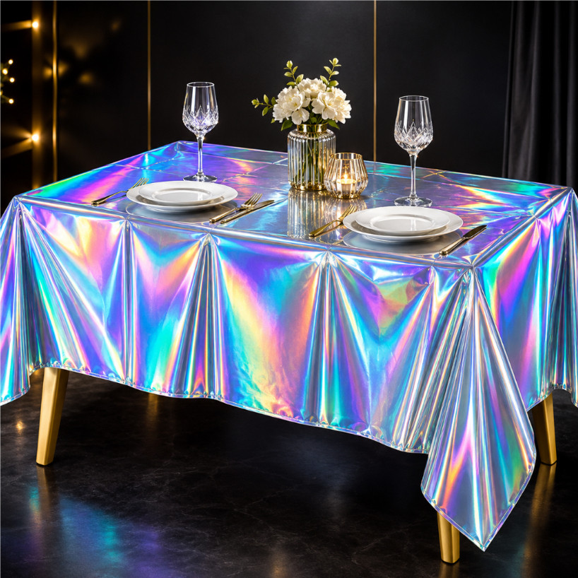 Toalha de Mesa Metalizada Holográfica Decoração Brilhante Festa 1,37 x 2,74 Natal Casamento Aniversário