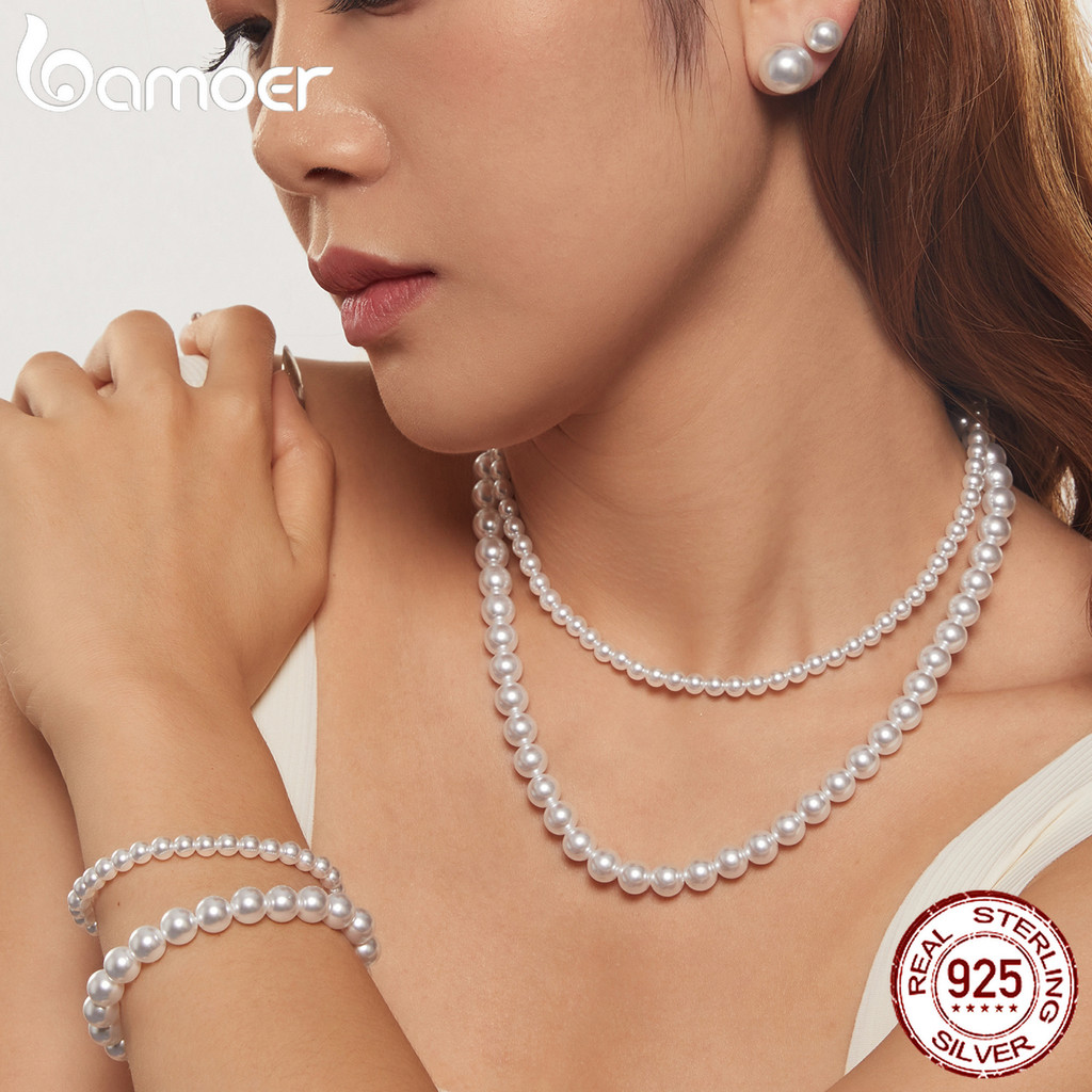Bamoer Elegante Colar De Pérolas Pulseira Brincos Para Mulheres Acessórios De Joias Festa De Casamento