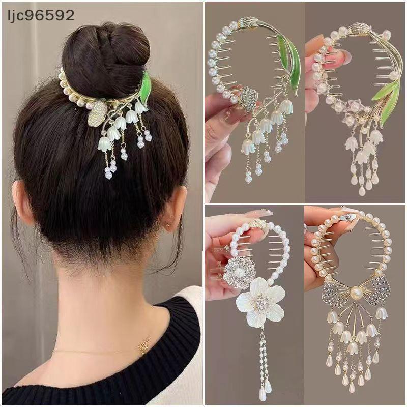 [ljc] Elegante Garra De Cabelo Pílula Cabeça Rabo De Cavalo Bule Pérola Strass sel Tubarão Clipe Grampo Cocar [BR]