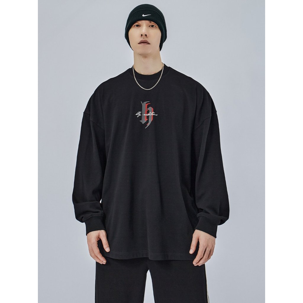 HAMB Original 2025 primavera novo produto americano pequeno decote carta impressão de manga comprida camiseta masculina 