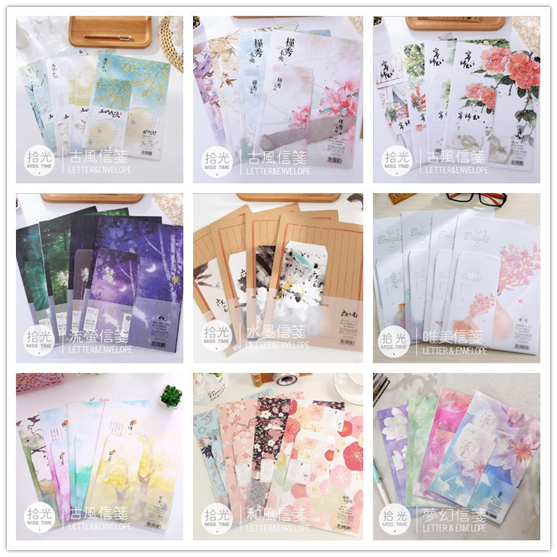 Coreano papelaria Shiguang japonês Retro estilo japonês dos desenhos animados envelope conjunto de papelaria pin
