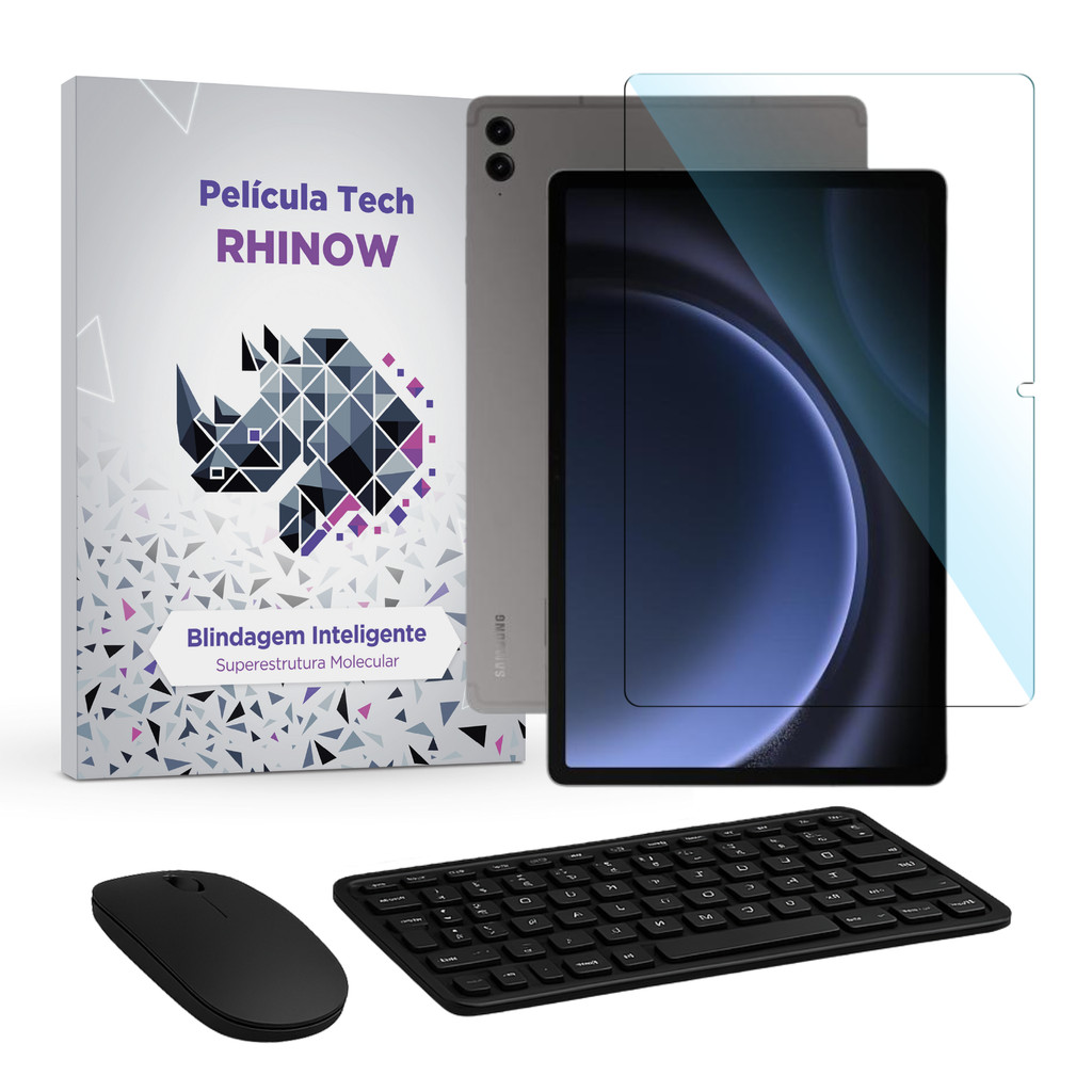 Kit Película de vidro para Samsung Galaxy Tab S9 FE+ Plus 12,4", Teclado e Mouse
