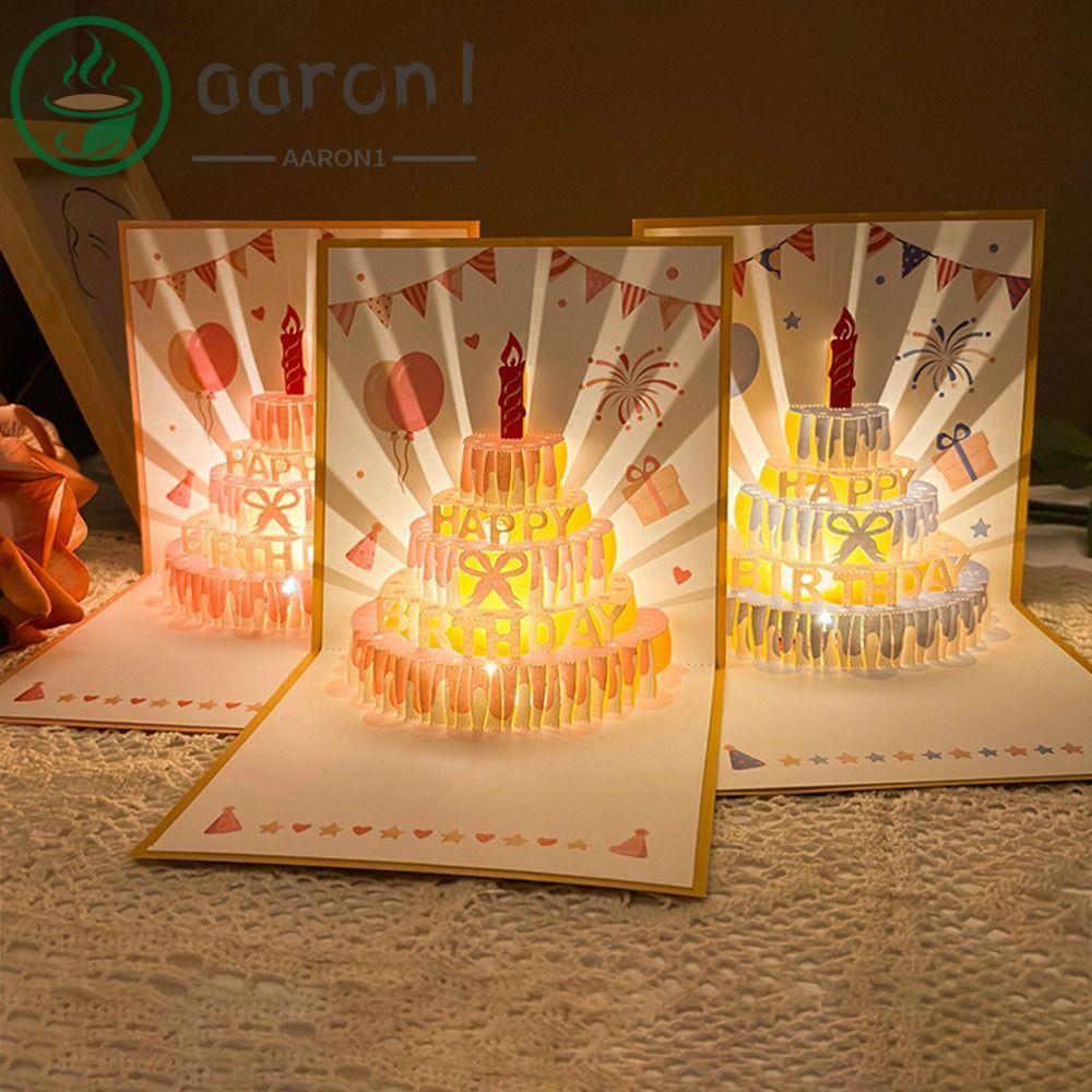 Cartões Musicais De Aniversário AARON1 , Cartão Pop-Up 3D Criativo Led , Escultura Em Papel Oco