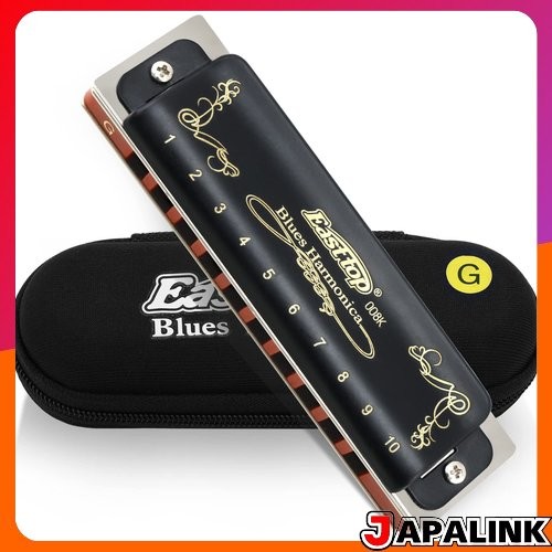 Gaita East Top Blues, 10 furos, tom Sol, 20 tons, capa de latão, estojo de lona, ​​pano de limpeza, diatônica profissio
