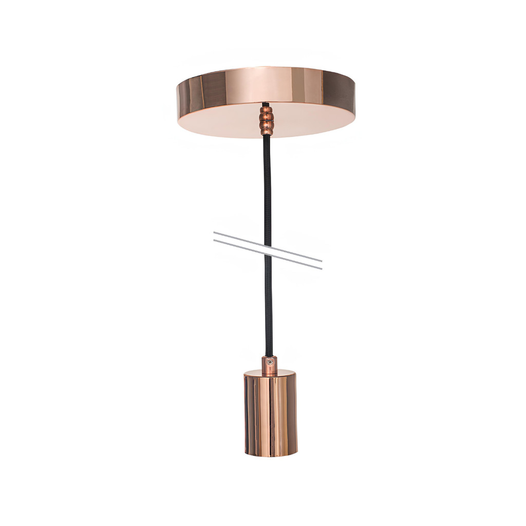 PENDENTE METALLUM GOLD ROSÉ G-LIGHT COM CANOPLA GOLD ROSÉ E CABO PRETO E-27