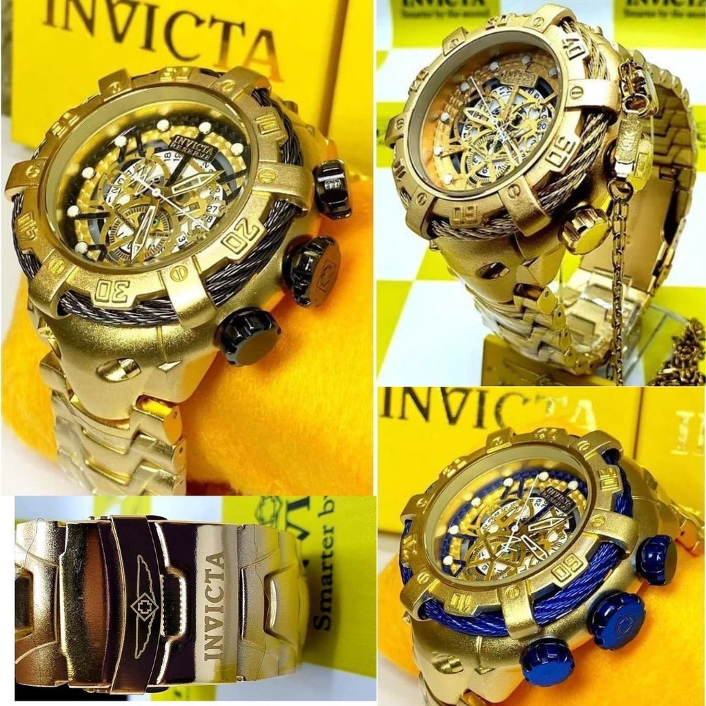 Relógio masculino  Invicta pesado Thunderbolt Skeleton Dourado top