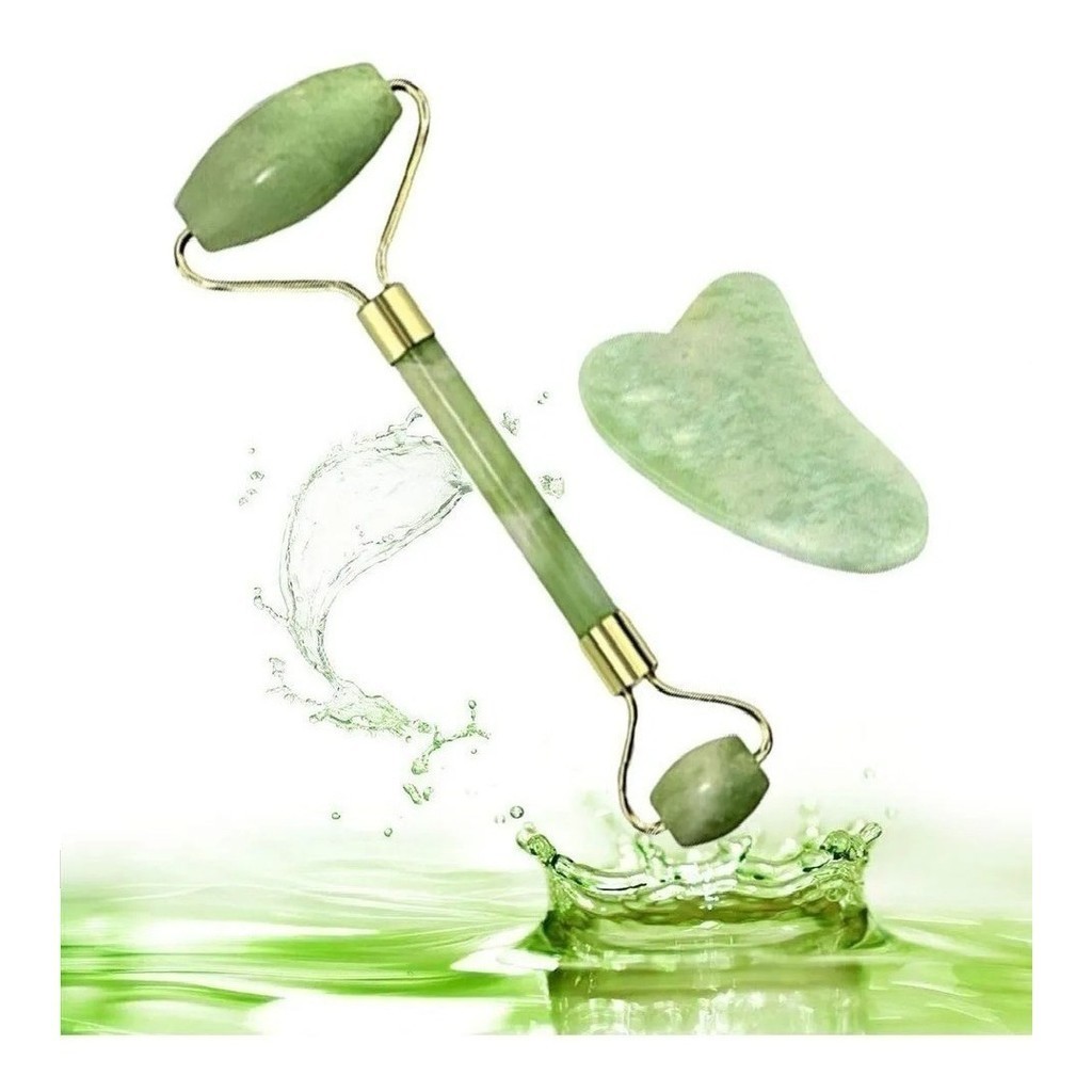 Kit Rolos Massageador Pedra De Jade Massagem Facial