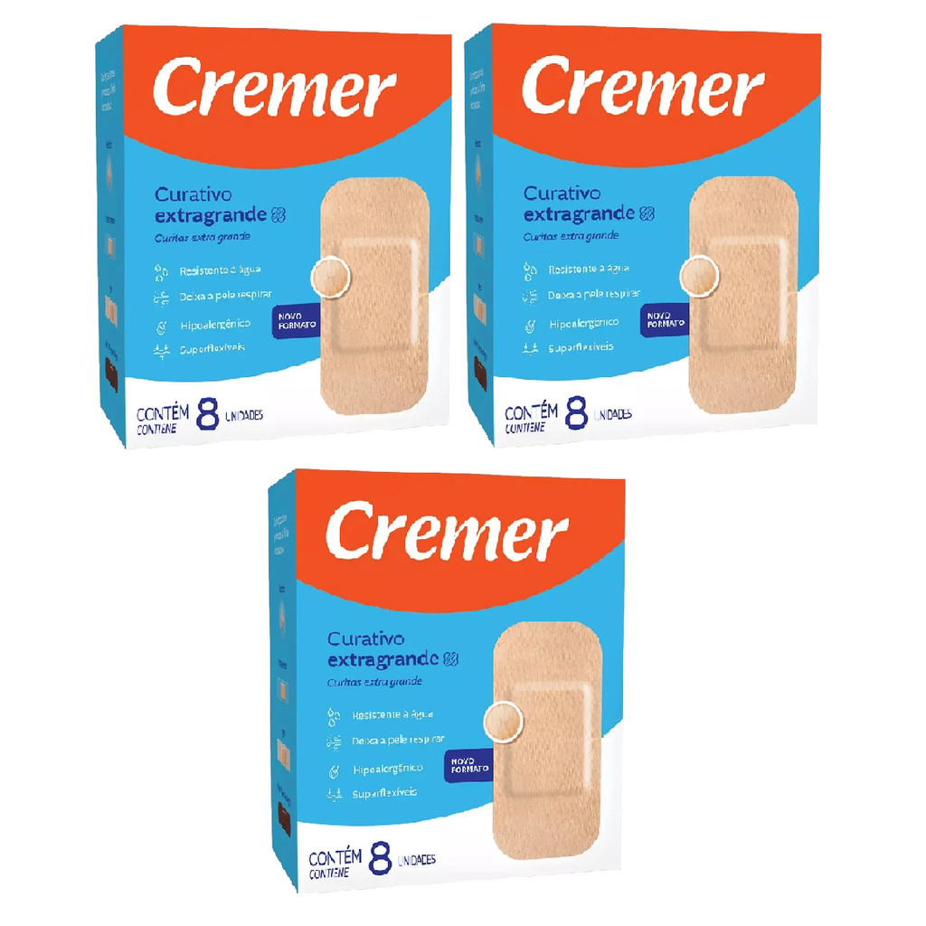 Kit 3x Curativo Transparente Extra Grande Bege C/8 Cremer