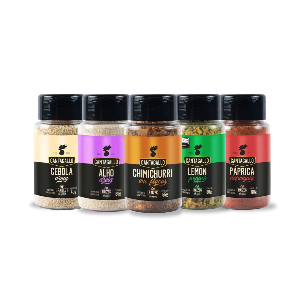 Kit Temperos CantaGallo - Alho, Cebola, Lemon Pepper, Chimichurri em Flocos e Páprica Defumada