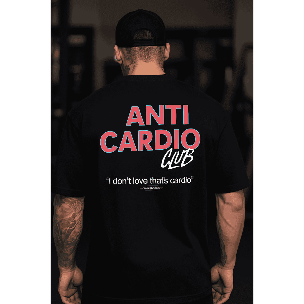 Camiseta Oversized Academia Treino Musculação Moda Fitness Maromba Estampada ANTI CARDIO CLUB