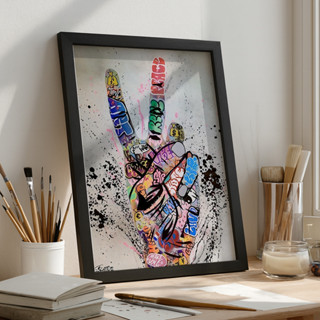 Quadro Mão Paz Graffiti Arte Urbana Colorida Street Art Moderno Decoração Sala Quarto Parede em Oferta na Shopee