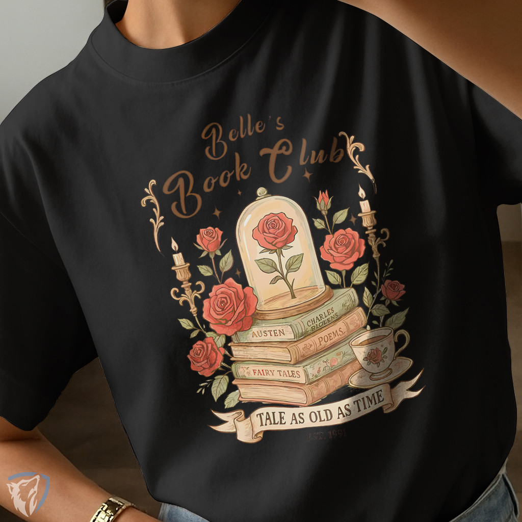 Camiseta Estampa Belle’s Book Club | Arte Literária com Rosas e Livros Clube