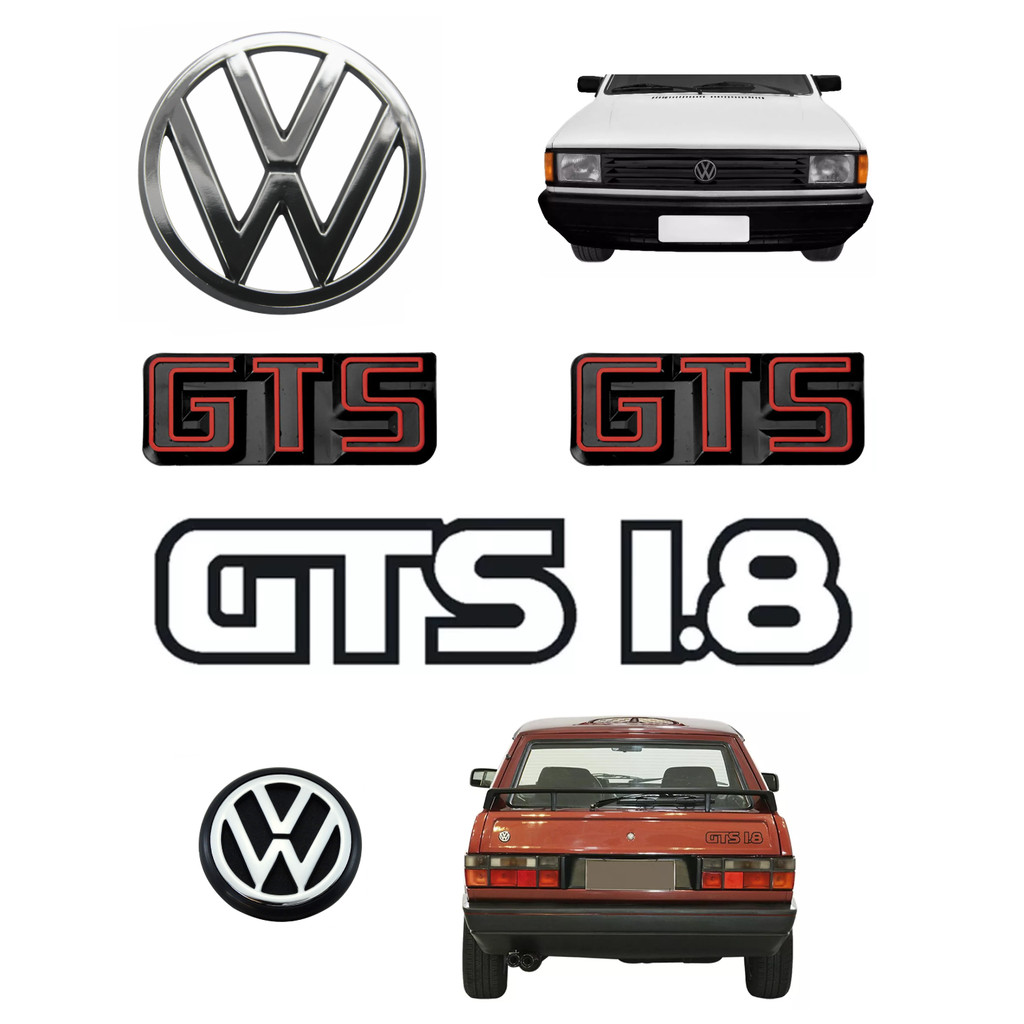 Kit Emblemas Vw + Gts Laterais + 1.8 Preto - Gol 1987 À 1990