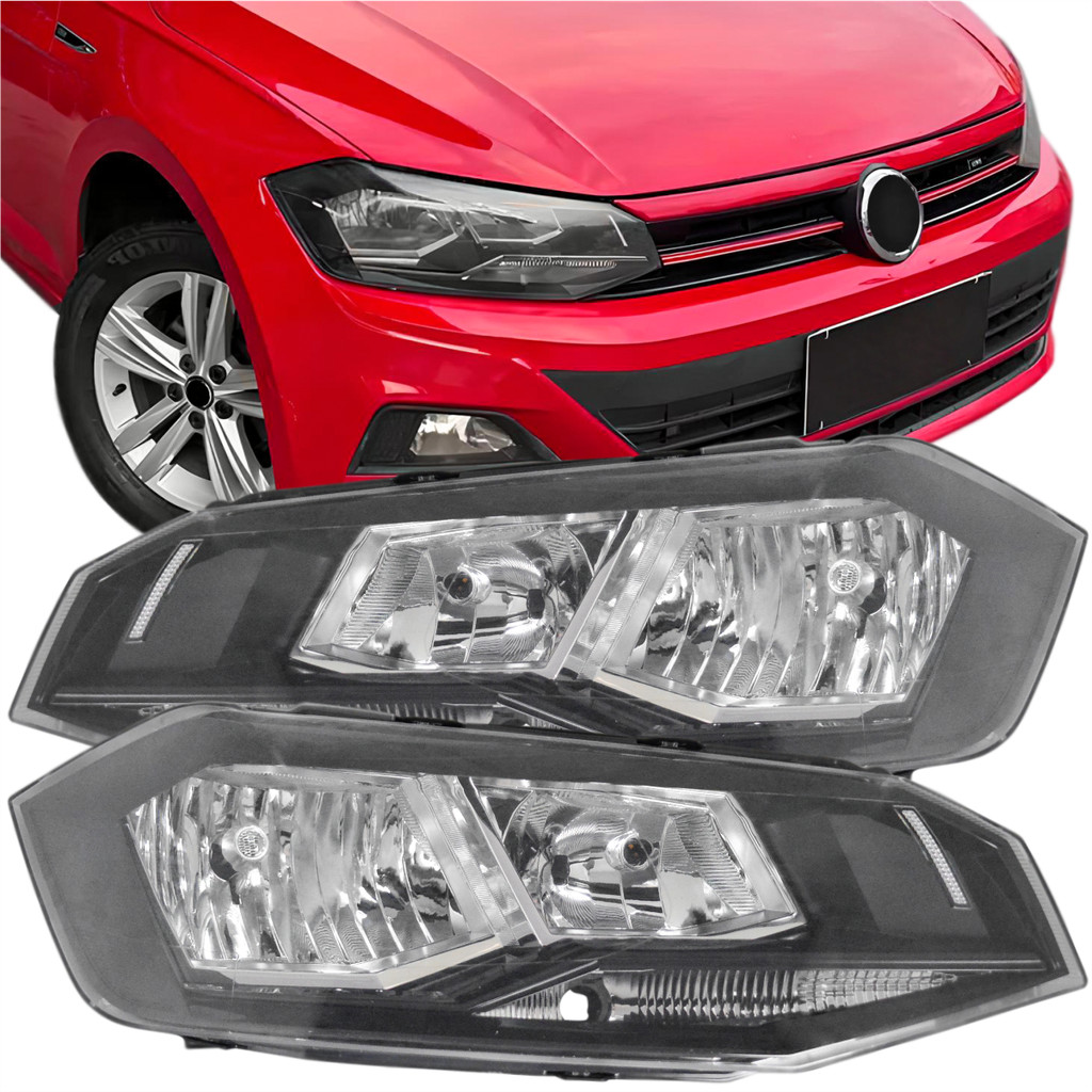 Farol Volkswagen Polo/VIRTUS Mascara Negra/Friso Preto 2017 a 2020-Motorista/Carona