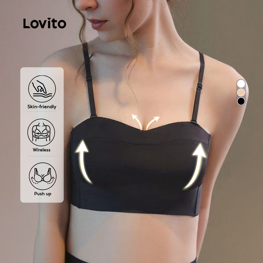 Lovito Sutiã Push Up Casual Sem Costura Sem Costura Sem Costas Ajustável Para Mulheres LNA17193 em Oferta na Shopee